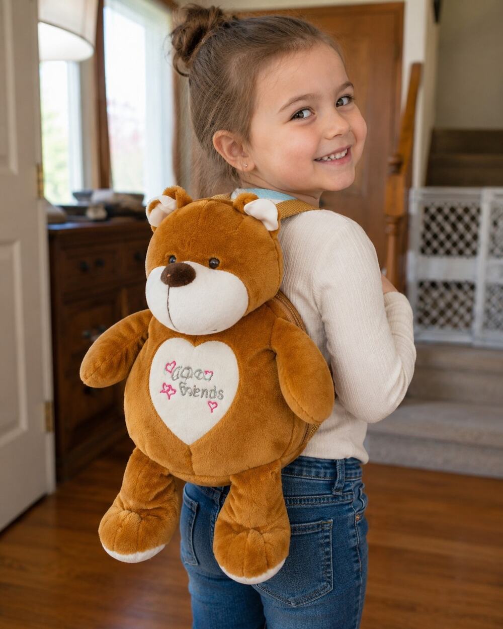 Plush Bear Backpack Kids Brown Stuffed Animal Bag Good Friends Heart